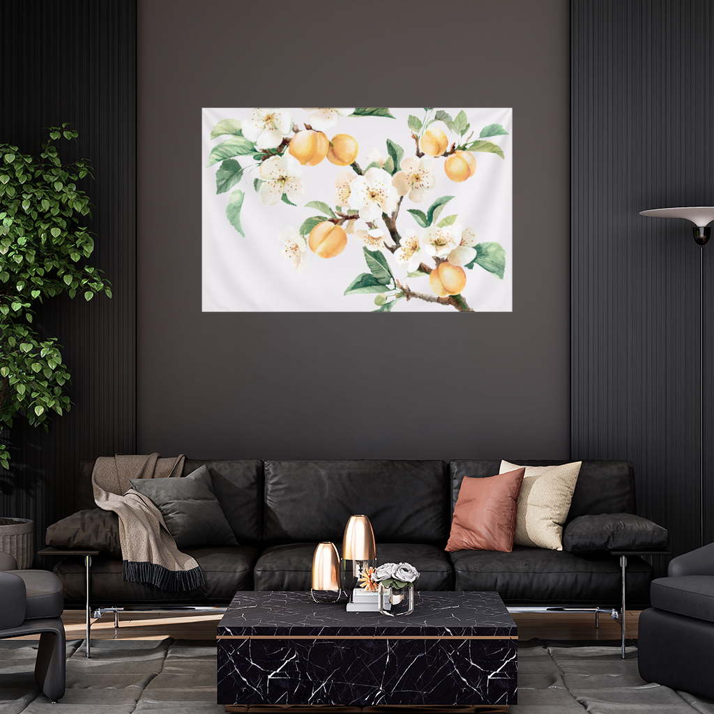 Watercolor Apricot Blossom Branch Wall Tapestry