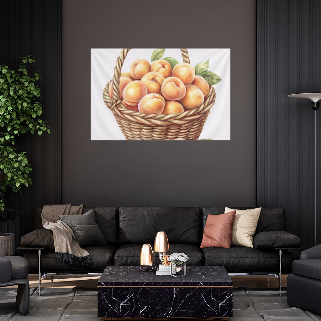 Fresh Peaches in Wicker Basket Wall Tapestry
