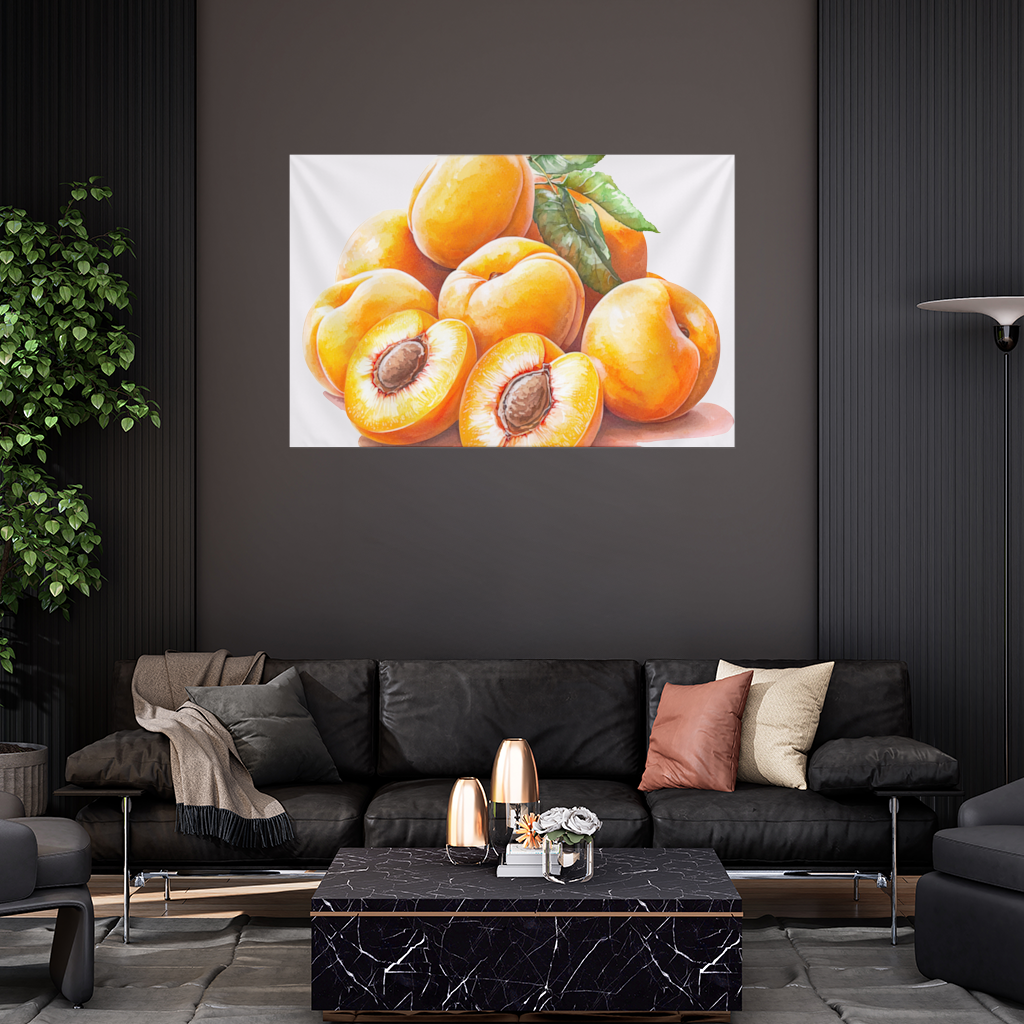 Watercolor Apricot and Leaves Wall Tapestry