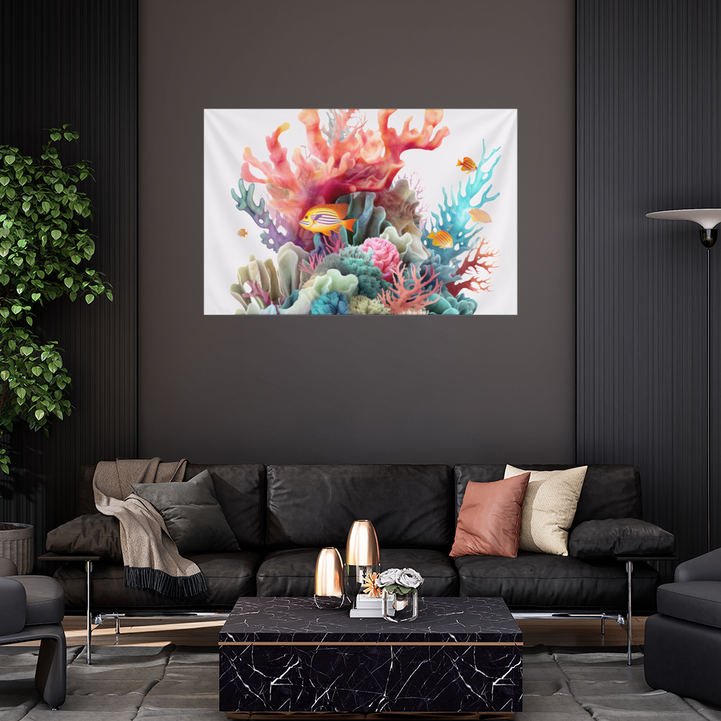 Vibrant Coral Reef and Tropical Fish Wall Tapestry