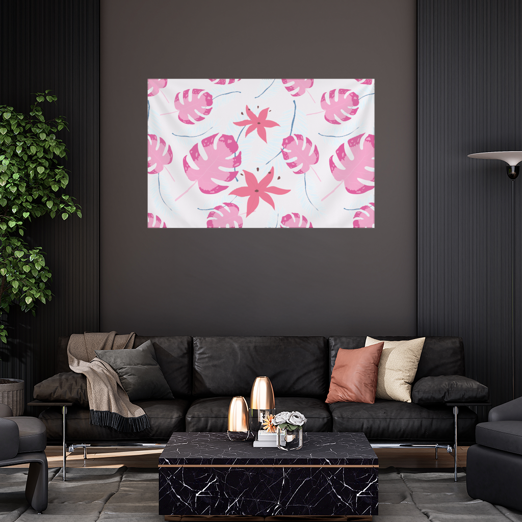Pink Monstera and Tropical Lily Wall Tapestry