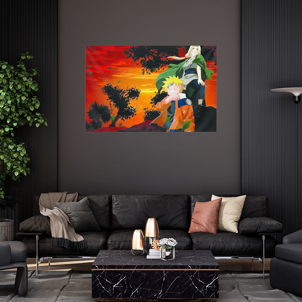 Orange Jacket Warrior Red Sunset Wall Tapestry