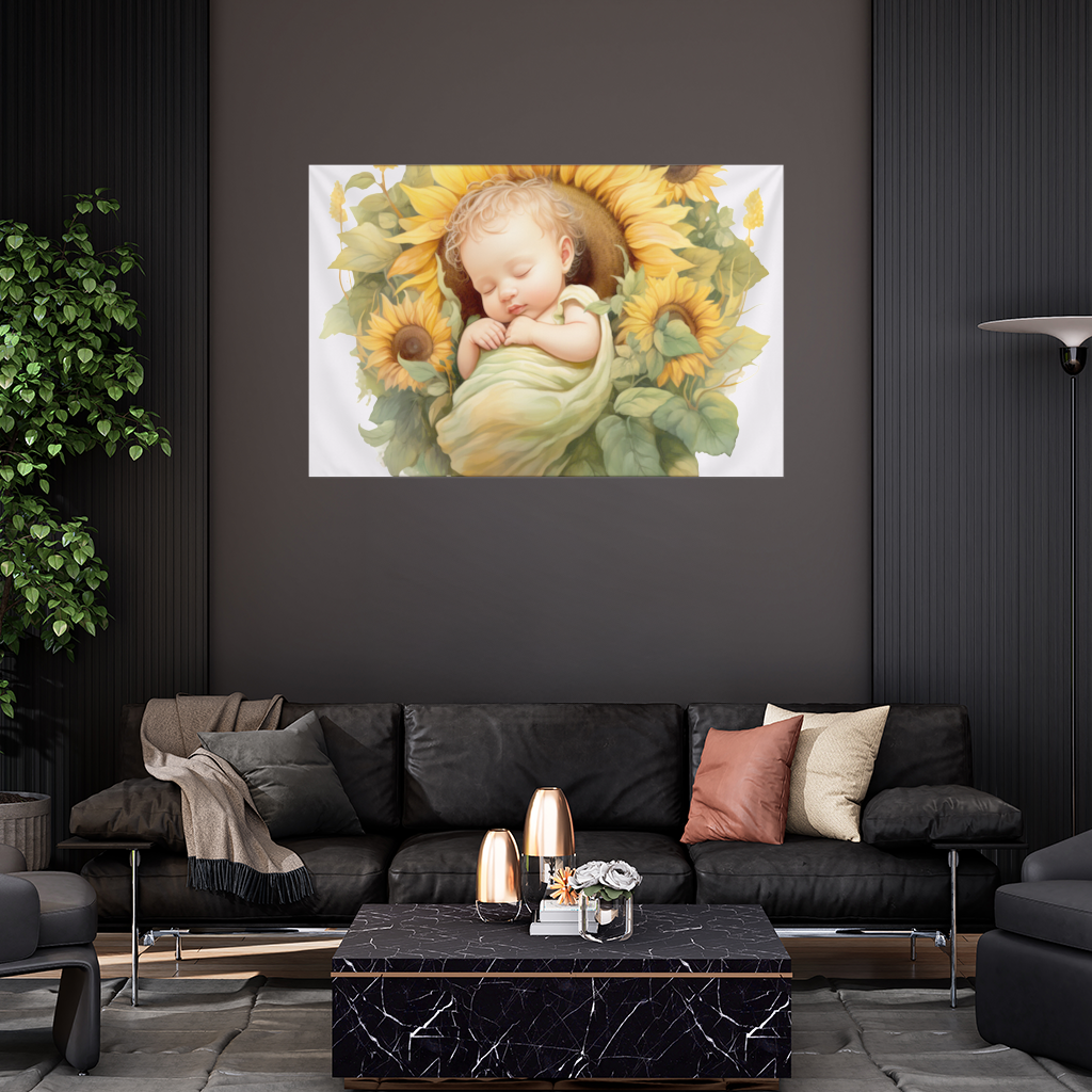 Sleeping Baby in Sunflower Wall Tapestry