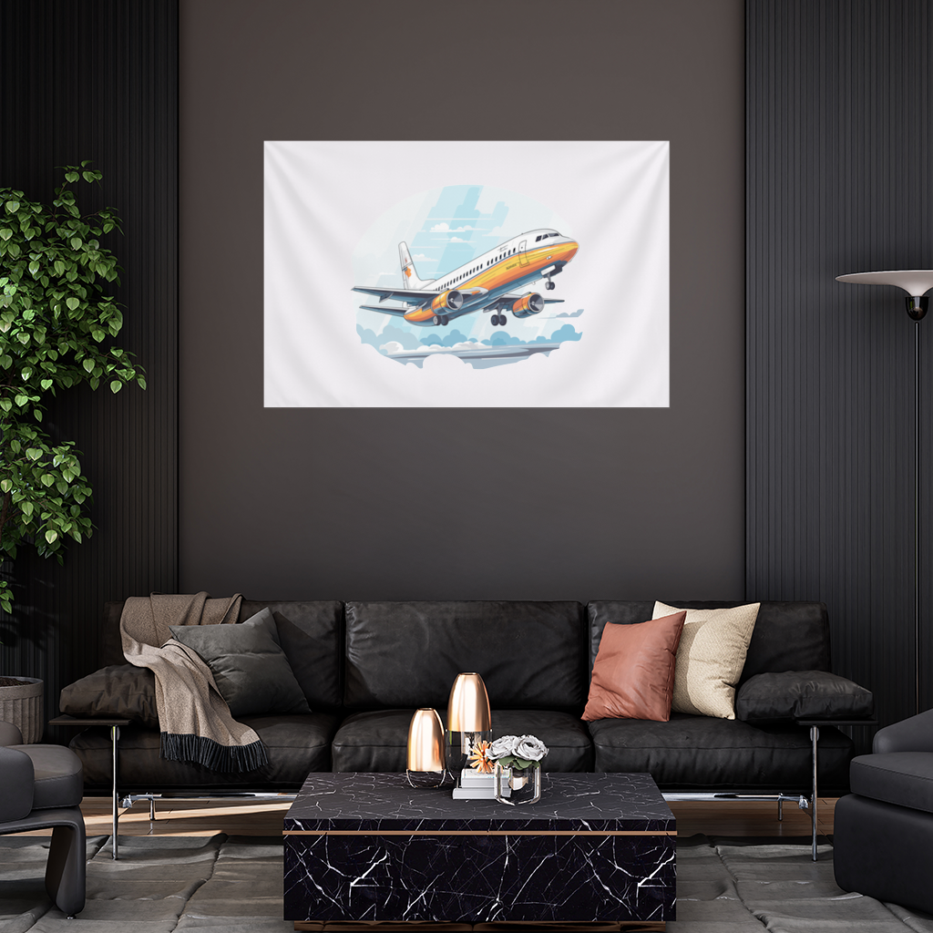 Retro Orange Commercial Airplane Wall Tapestry