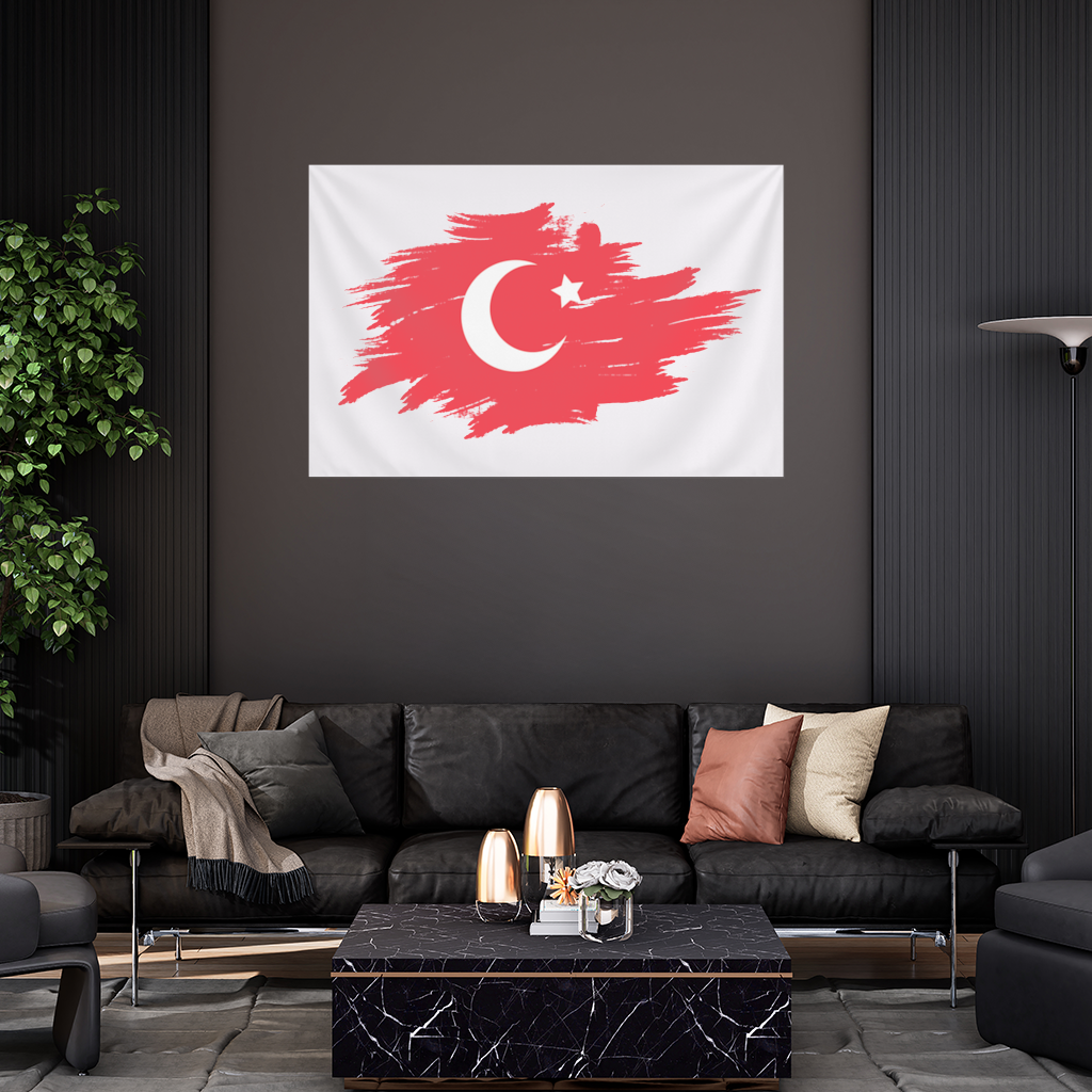 Fırça Darbeli Ay Yıldız Türkiye Bayrağı Duvar Örtüsü