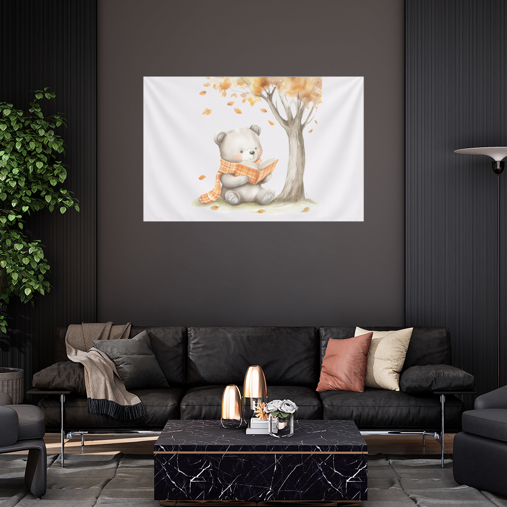 Reading Bear with Orange Scarf Wall Tapestry