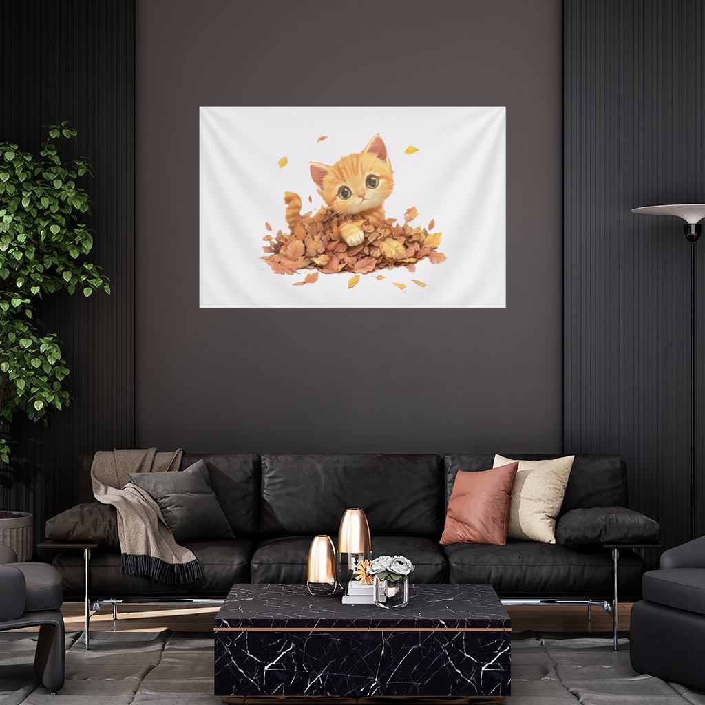 Ginger Kitten in Autumn Leaves Wall Tapestry