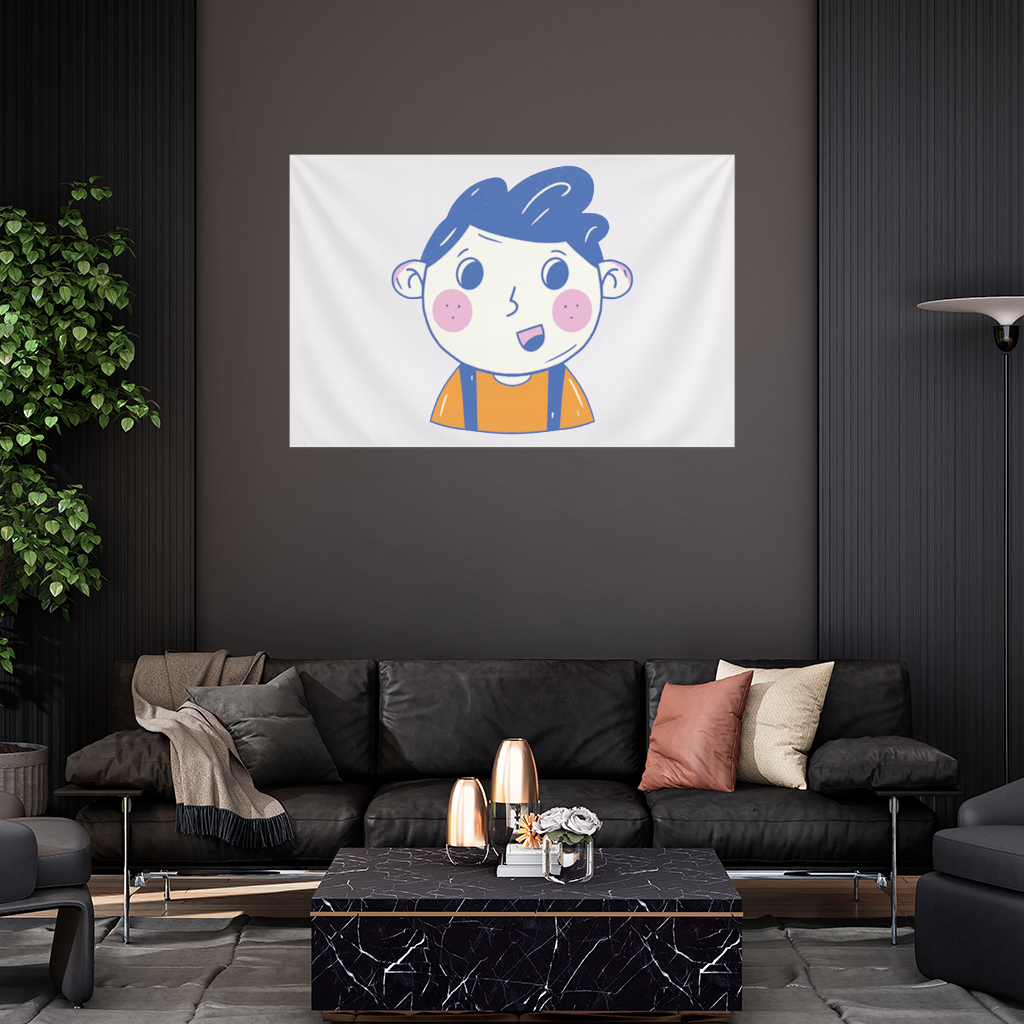 Cute Smiling Boy with Blue Hair Wall Tapestry
