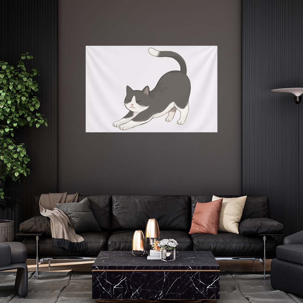 Stretching Tuxedo Cat Wall Tapestry