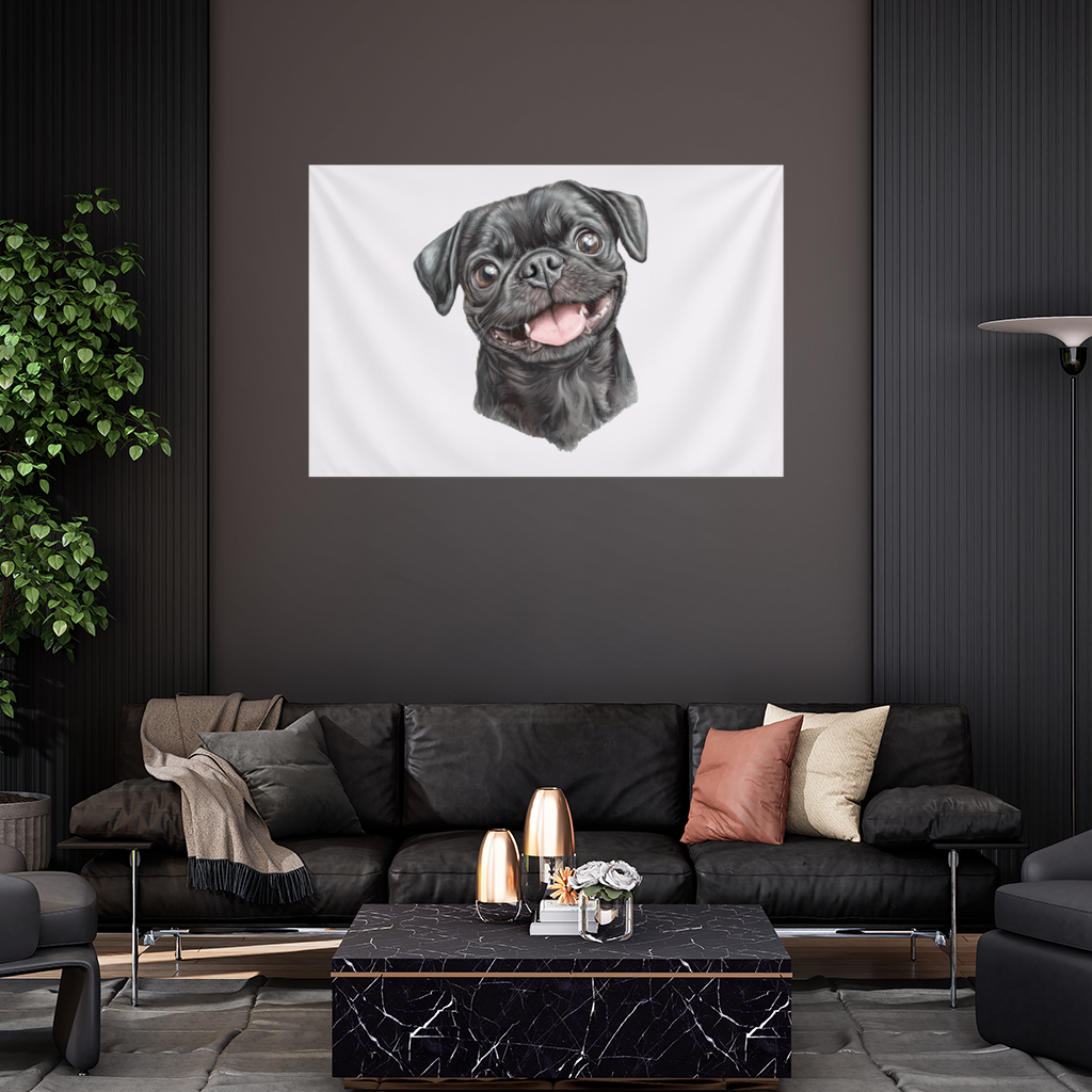 Happy Black Pug Face Wall Tapestry