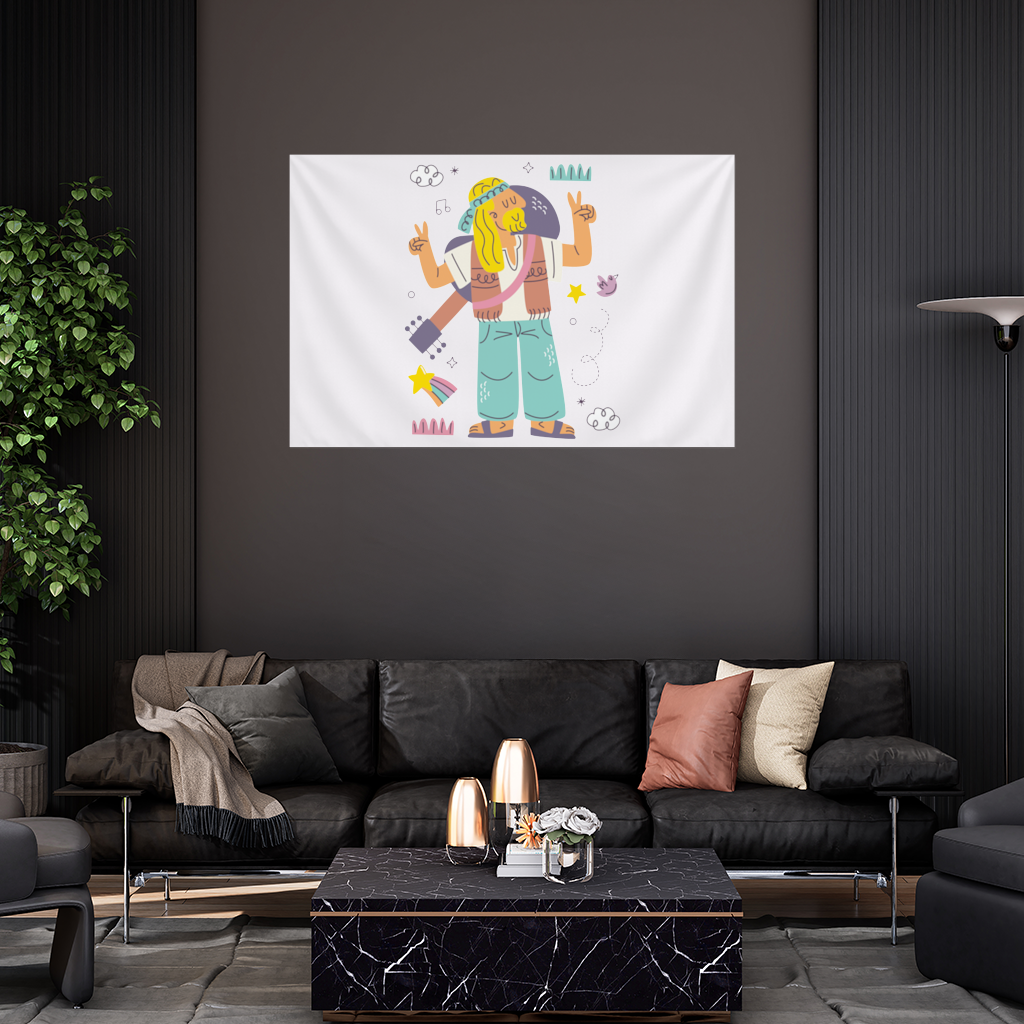 Retro Hippie Character Wall Tapestry