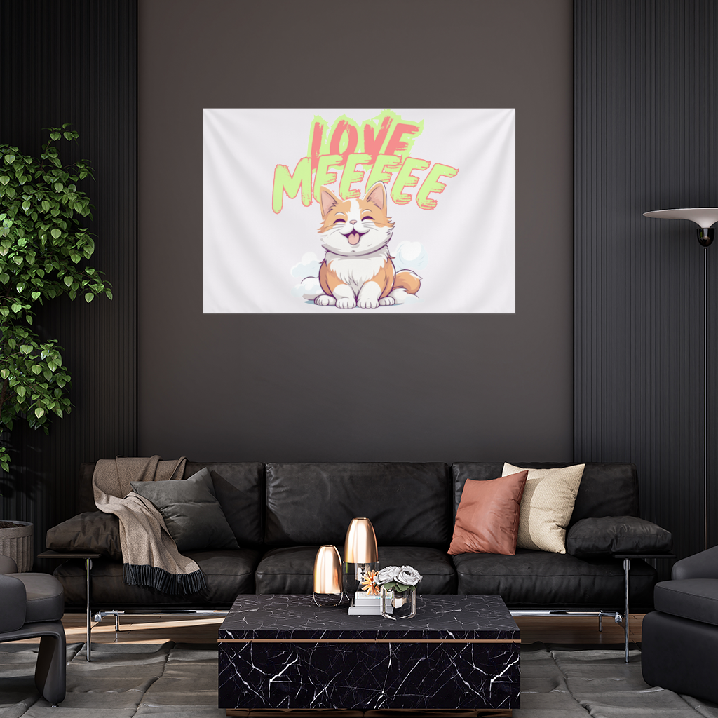 Cute Orange Cat Love Me Wall Tapestry