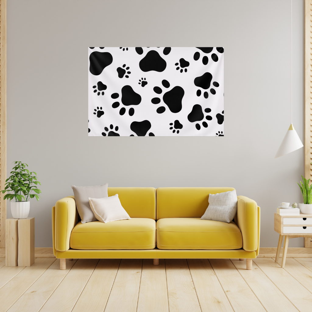 Black and White Paw Pattern Design Wall Tapestry