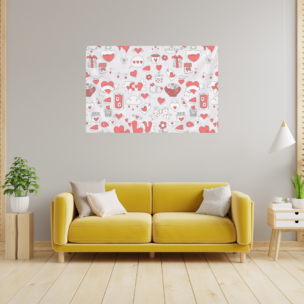 Valentines Day Doodle Love Heart Pattern Cute Design Wall Tapestry