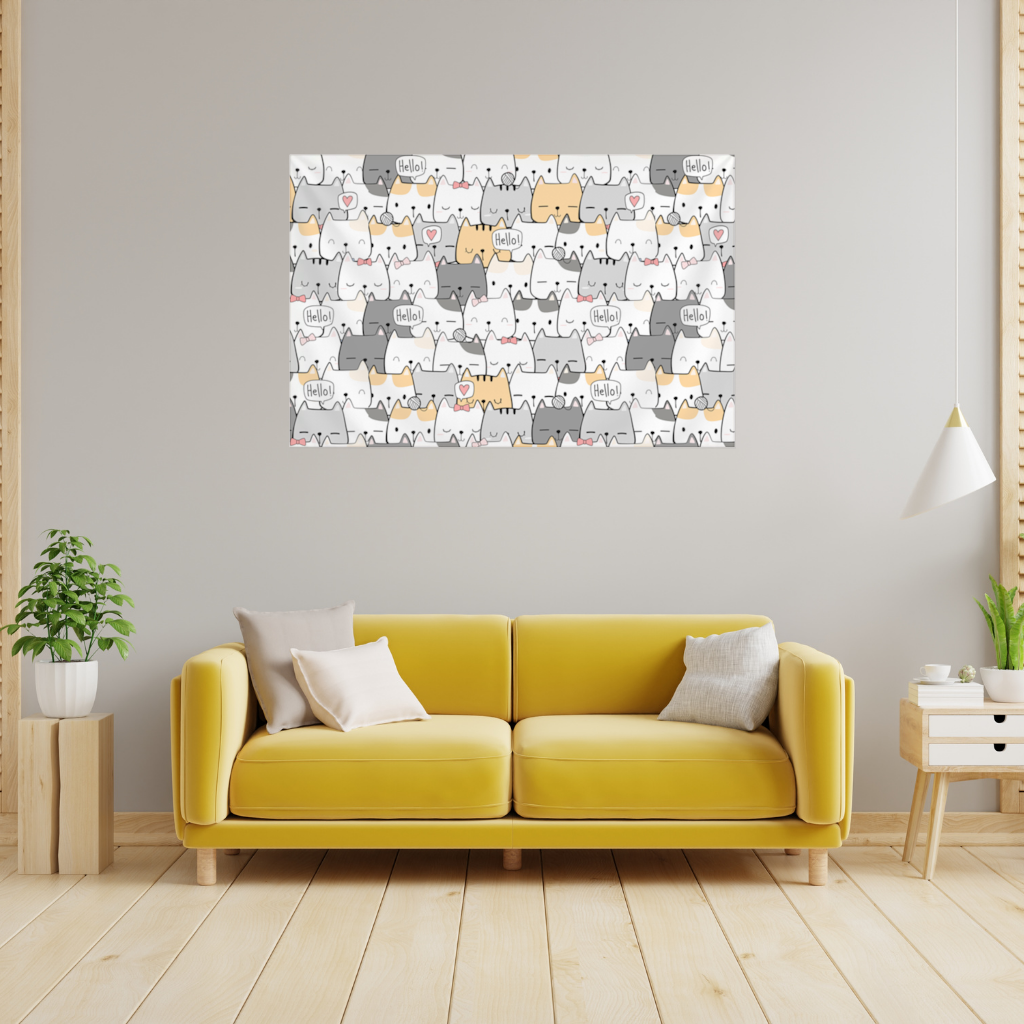 Cute Cartoon Cats Pattern with Speech Bubbles 