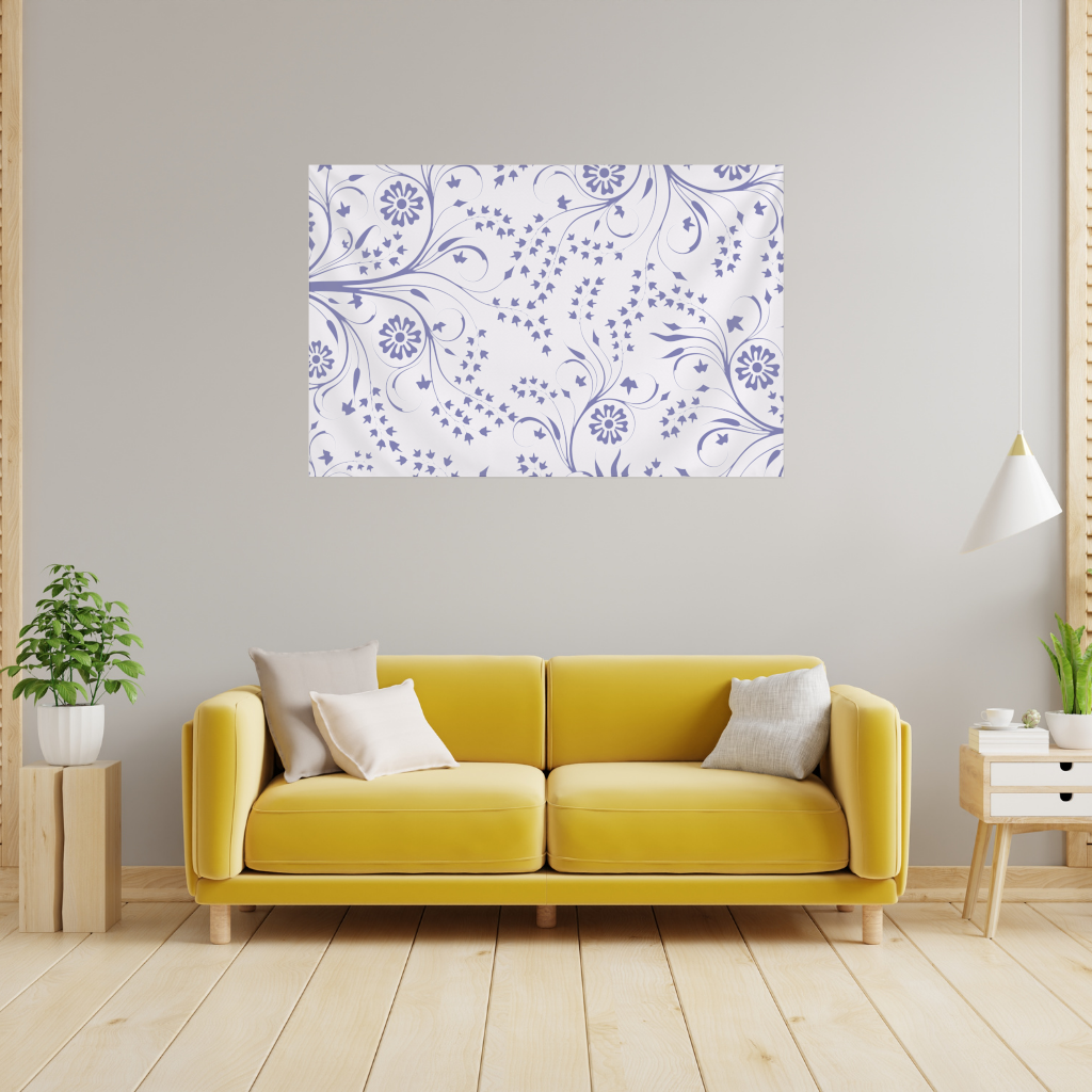 Blue White Vintage Floral Pattern Wall Tapestry