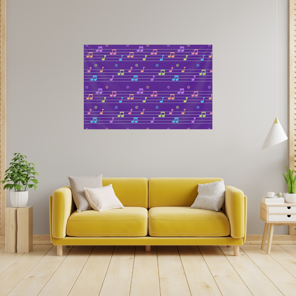 Colorful Music Notes and Modern Rhythm Seamless Pattern Wall Tapestry