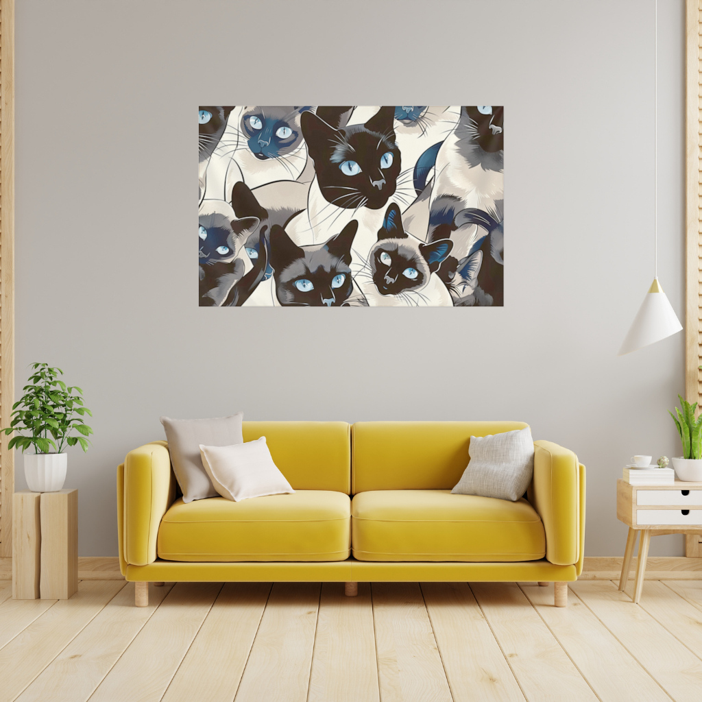 Blue Eyed Siamese Cat Elegant Illustration Pattern Wall Tapestry