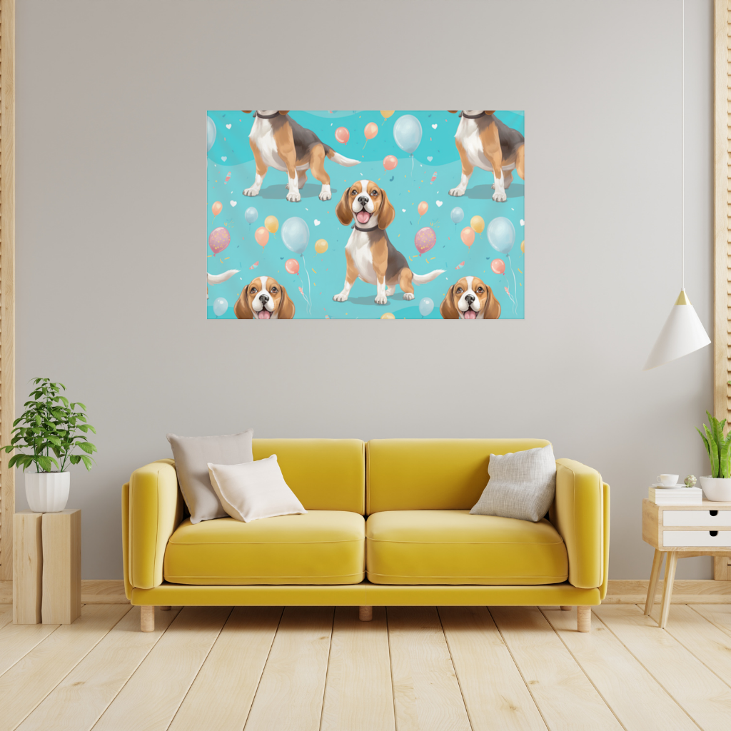 Cute Beagle Dog and Colorful Balloons Seamless Pattern Wall Tapestry
