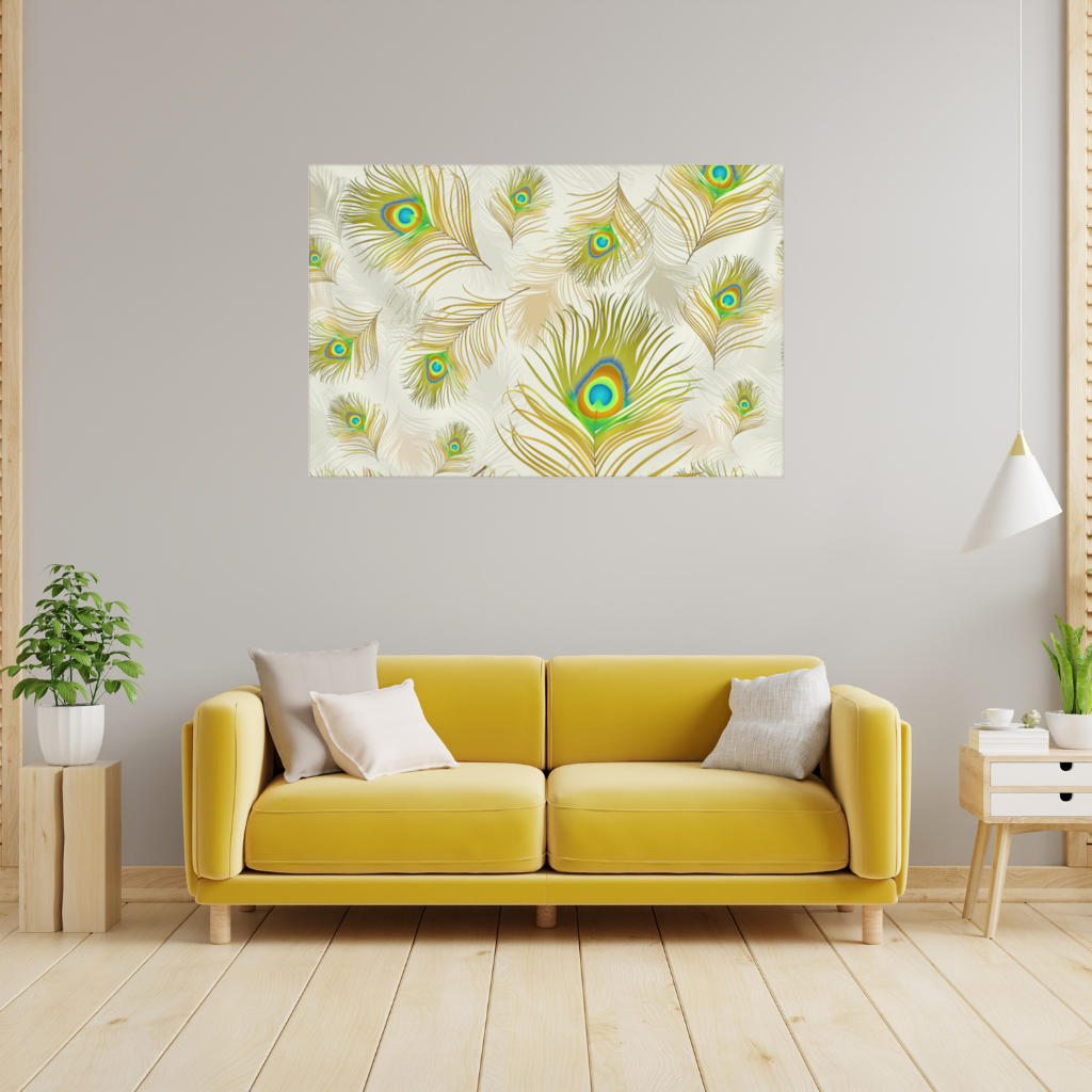 Elegant Peacock Feathers and Exotic Nature Seamless Pattern Wall Tapestry