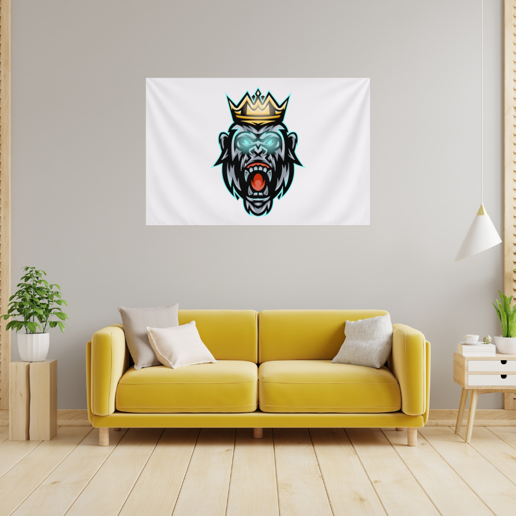 Angry Gorilla King with Crown Graphic - Neon Mascot Design Wall Tapestry