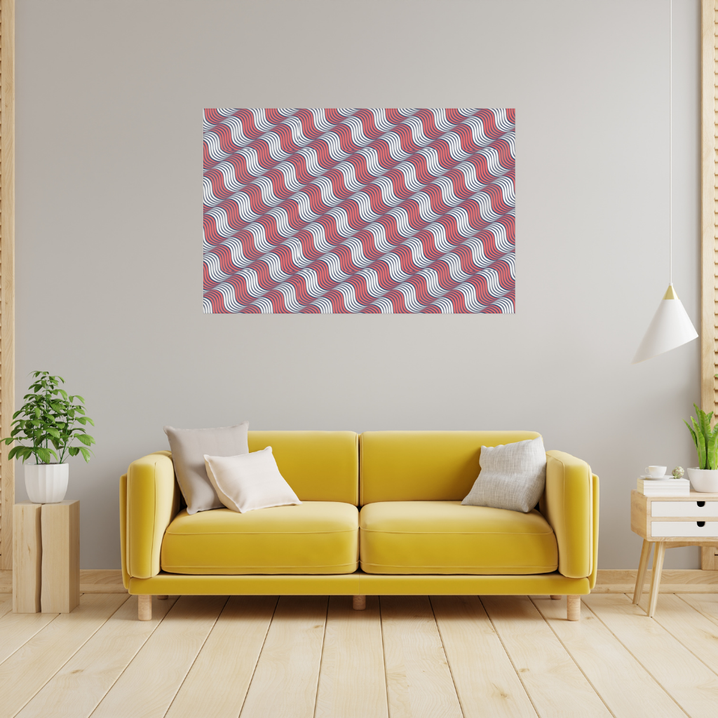 Red and Navy Wavy Line Pattern Wall Tapestry