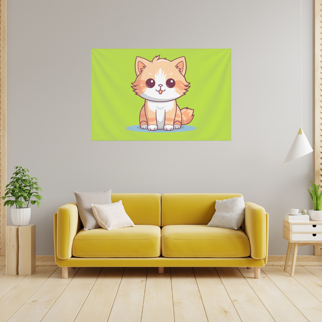 Cute Orange Cat Illustration Wall Tapestry