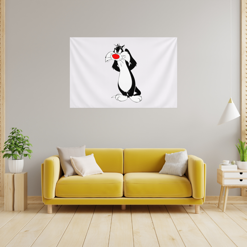 Komik Çizgi Film Kedisi İllüstrasyonu Duvar Örtüsü