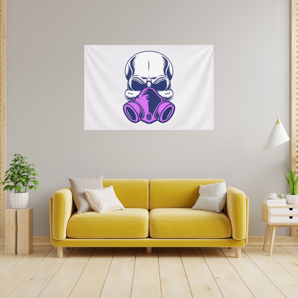 Skull with Gas Mask Illustration Modern and Edgy Design Wall Tapestry