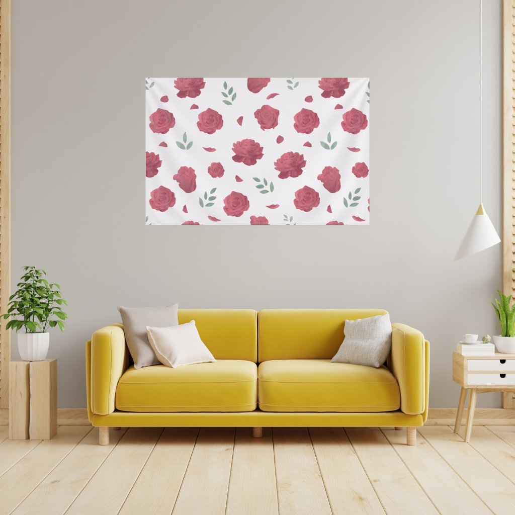 Red Rose and Leaf Romantic Seamless Pattern Wall Tapestry