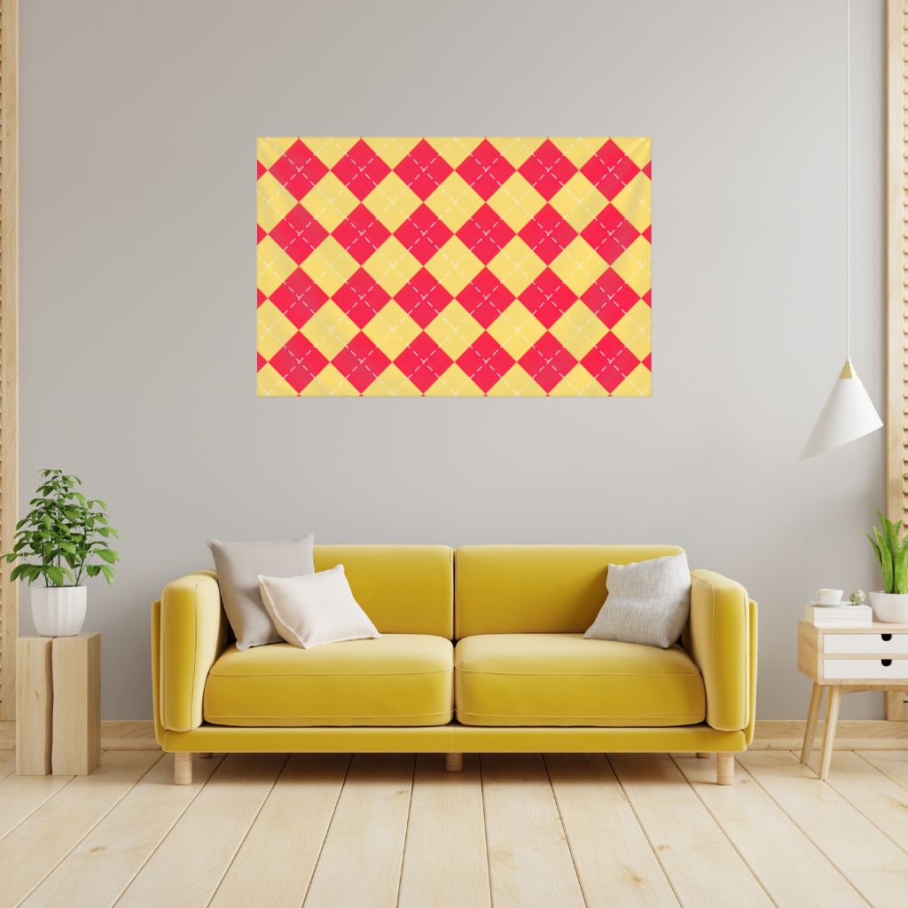 Red and Yellow Argyle Geometric Pattern Background Wall Tapestry