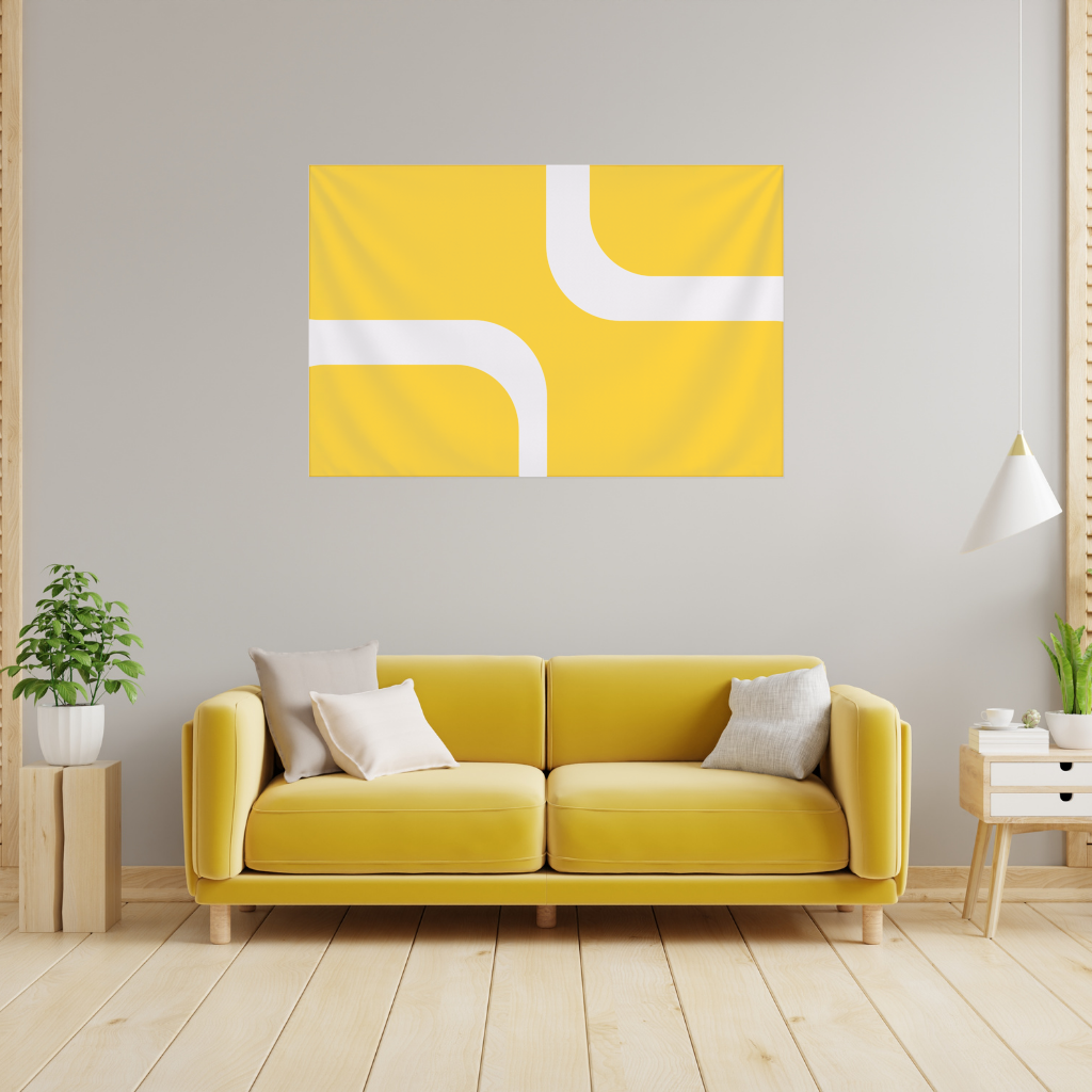 Yellow Geometric Labyrinth and Modern Abstract Pattern Wall Tapestry