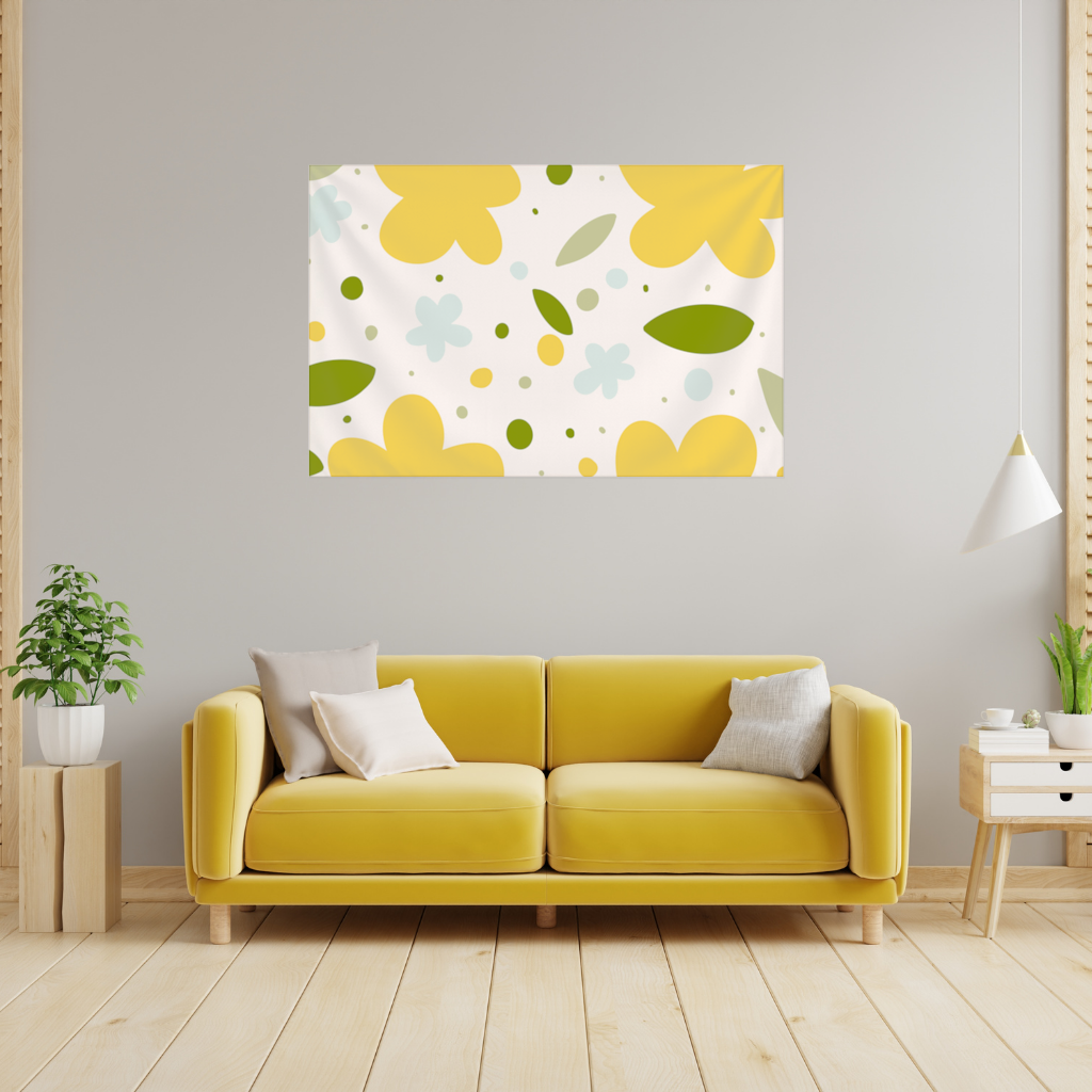 Yellow Floral and Leaf Boho Seamless Pattern Wall Tapestry