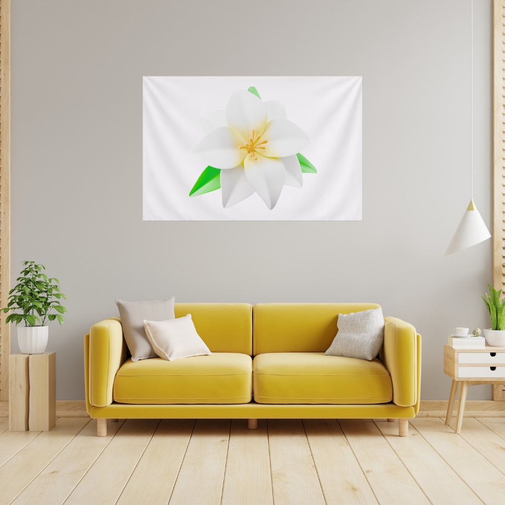3D White Lily Flower Illustration Wall Tapestry