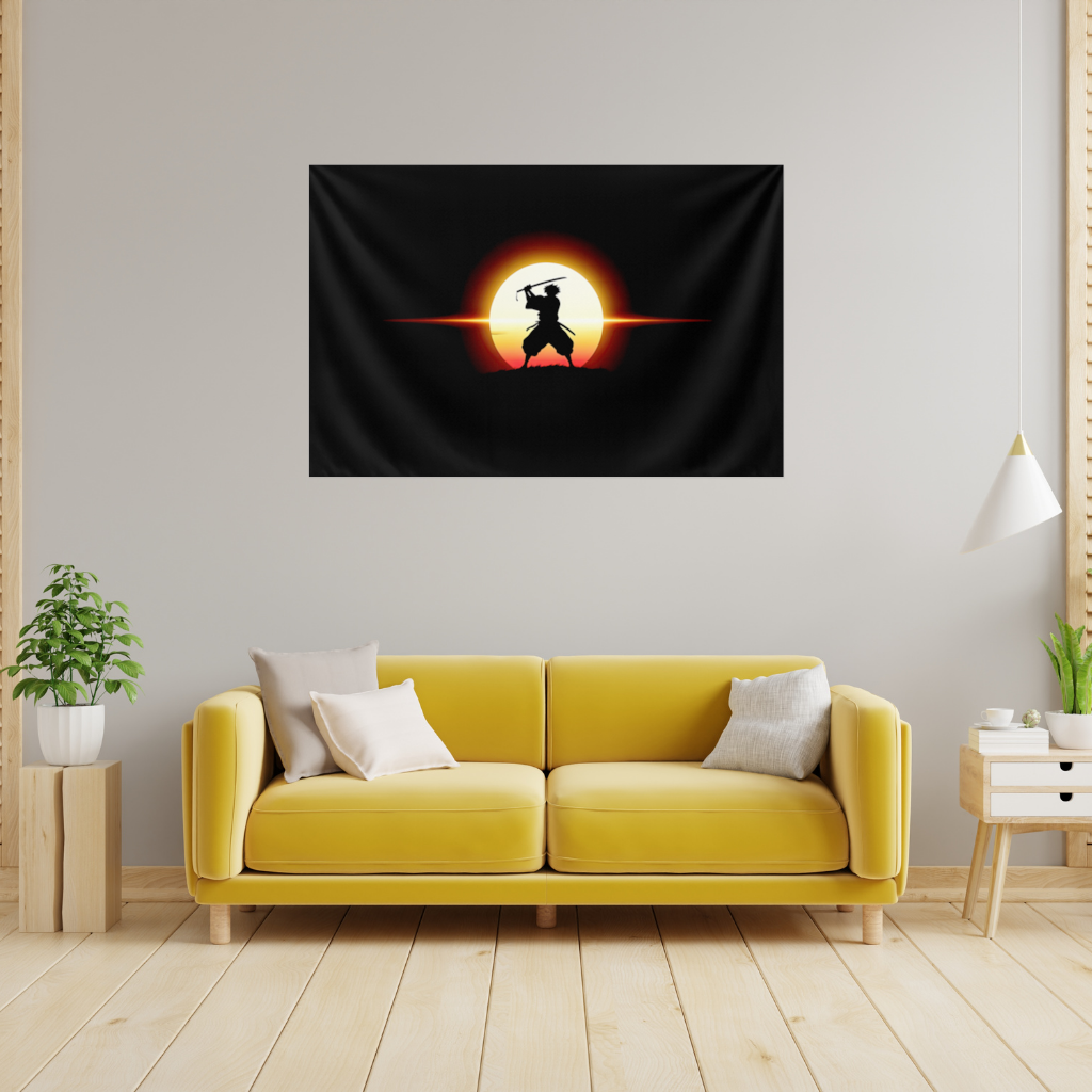 Gün Doğumu Altında Samuray Silüeti Onur ve Güç Duvar Örtüsü