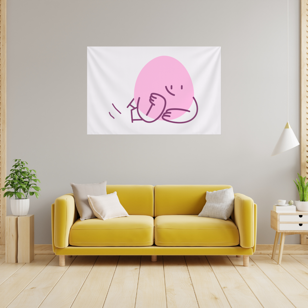 Cute Pink Lying Character Illustration Wall Tapestry