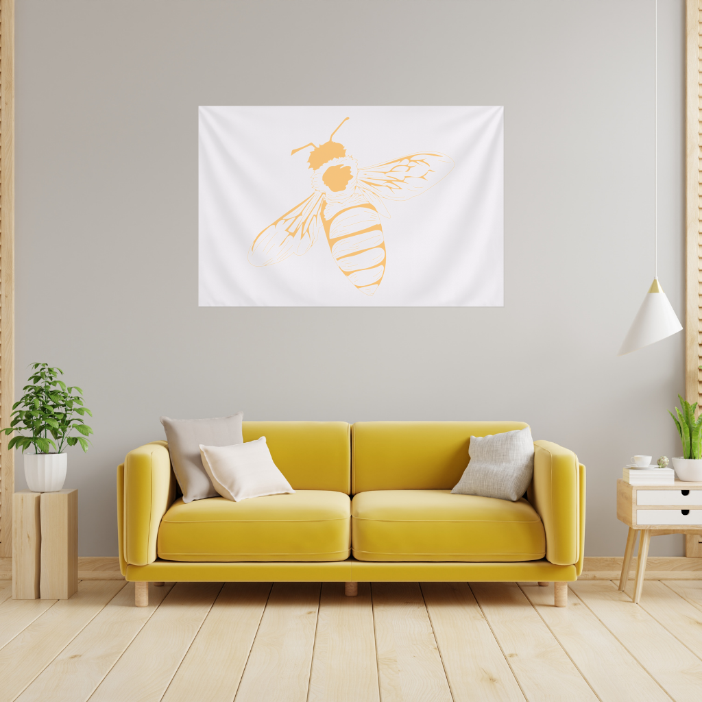 Minimal Orange Bee Illustration Wall Tapestry