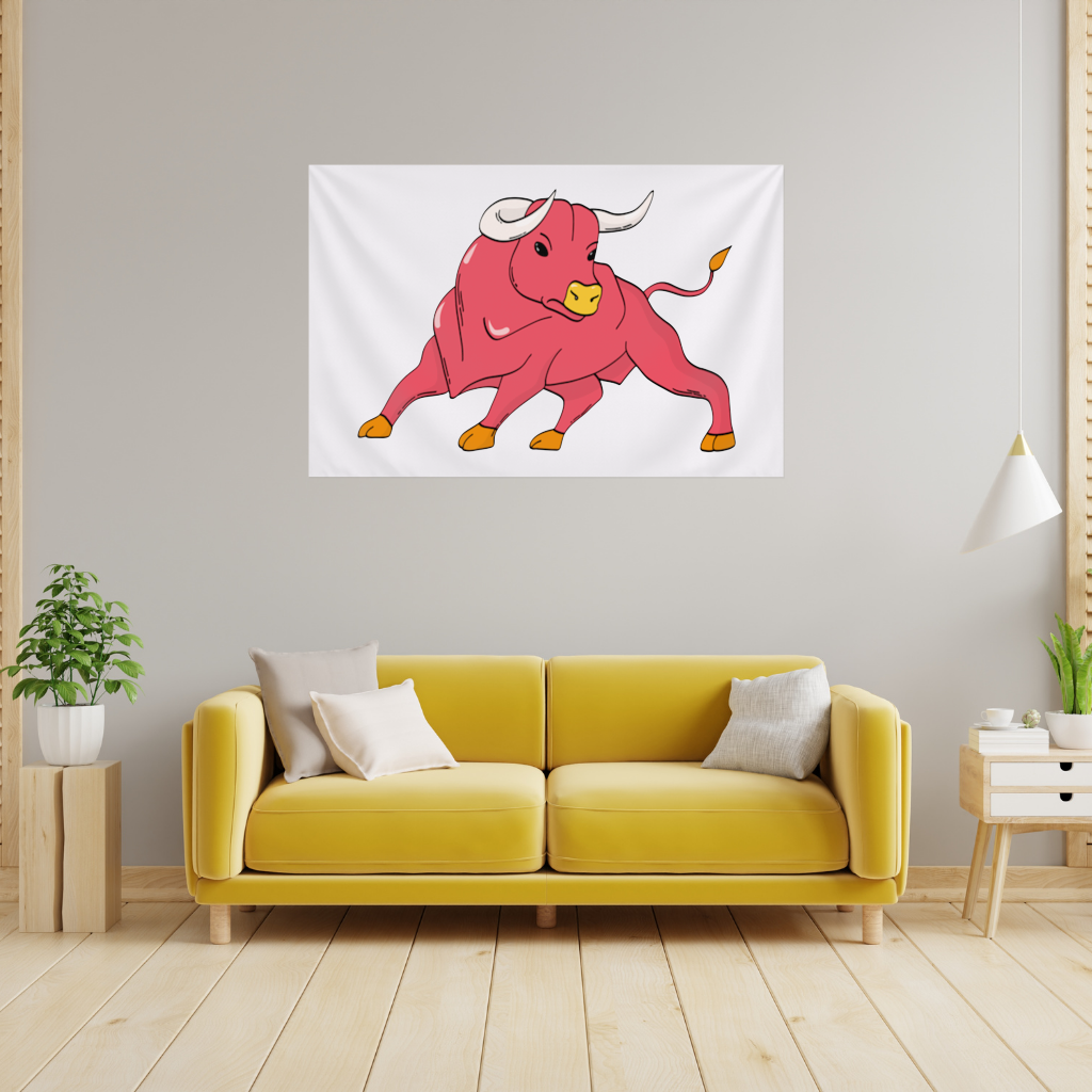 Spanish Red Bull Illustration Inspired by Matador Theme Wall Tapestry