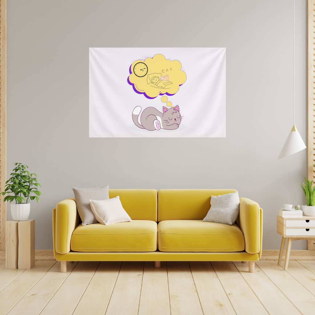 Cat Planning a 4 AM Zoomies Illustration Wall Tapestry