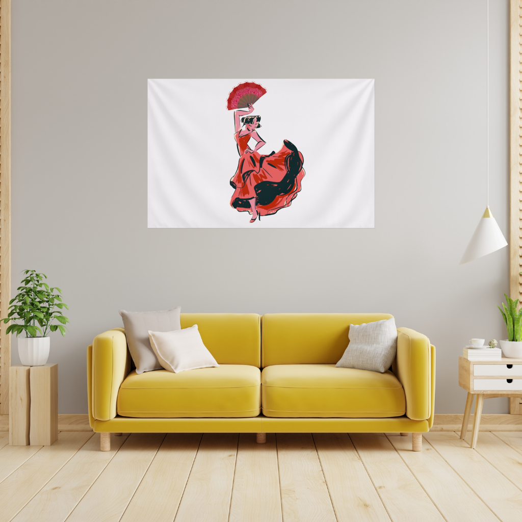 Flamenco Dancer with Fan Illustration Wall Tapestry