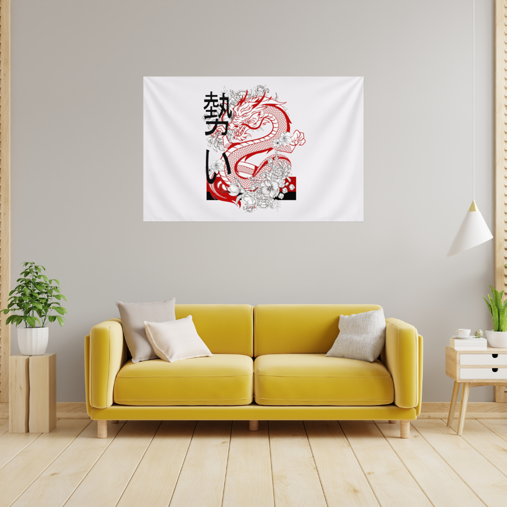 Japon Ejderhası ve Çiçek Deseni Duvar Örtüsü