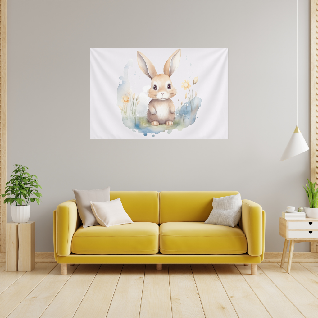 Cute Bunny Watercolor Illustration Wall Tapestry