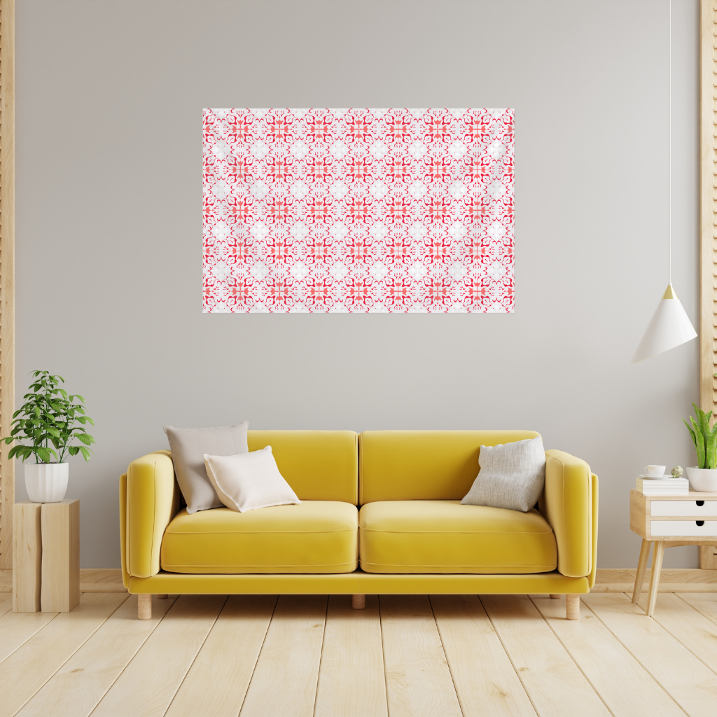 Red and White Traditional Tile Style Pattern Wall Tapestry