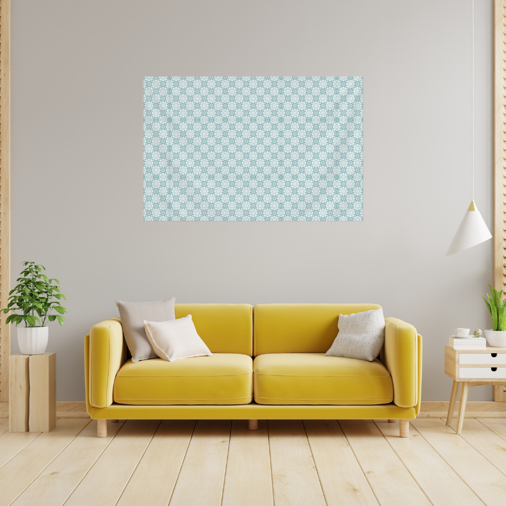 Blue Pixelated Geometric Ornament Pattern Wall Tapestry