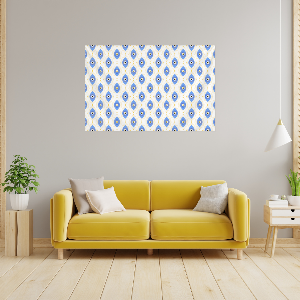 Modern Evil Eye Pattern with Sunburst Rays Wall Tapestry