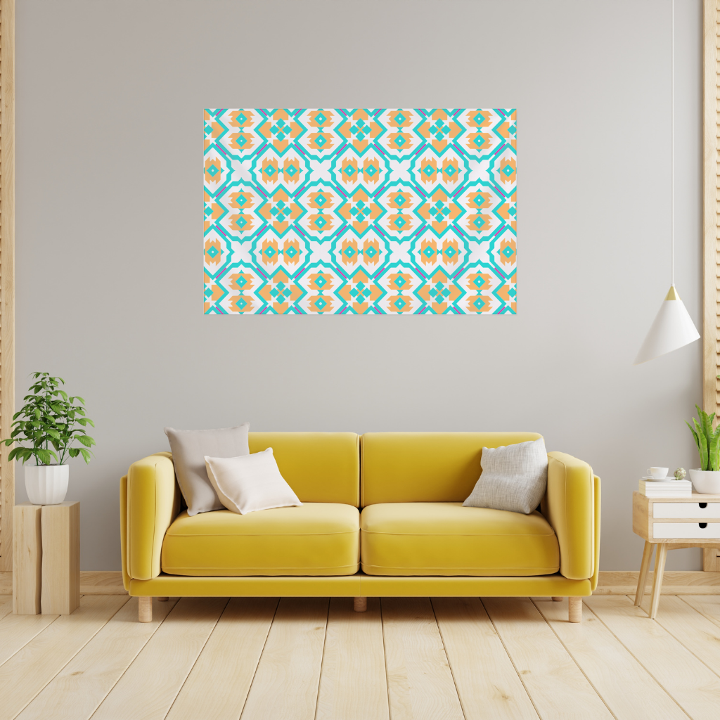 Orange and Turquoise Geometric Pattern Wall Tapestry