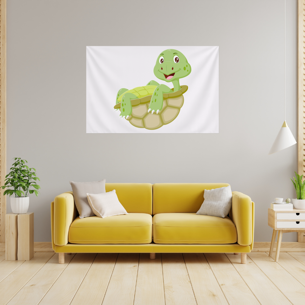 Happy Smiling Green Turtle in Shell Wall Tapestry