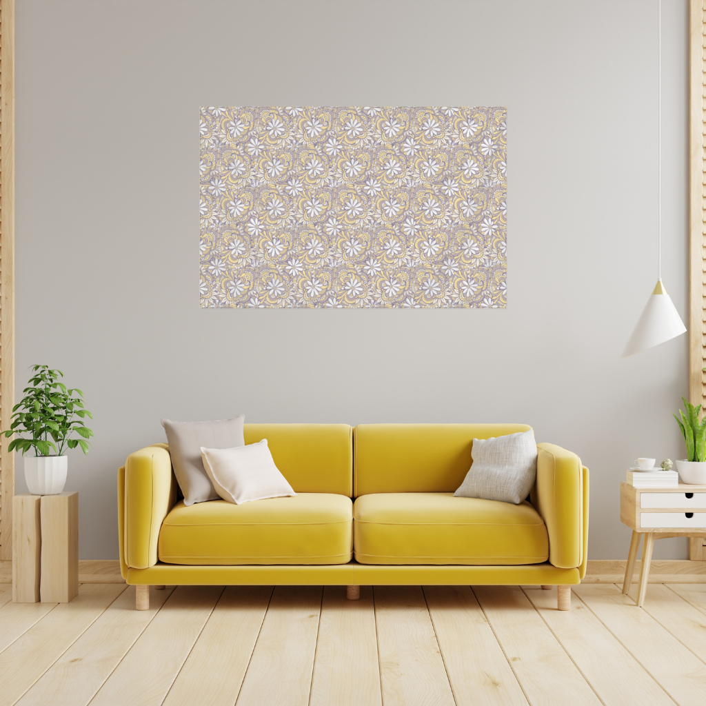 Retro Floral Doodle and Mandala Pattern Wall Tapestry