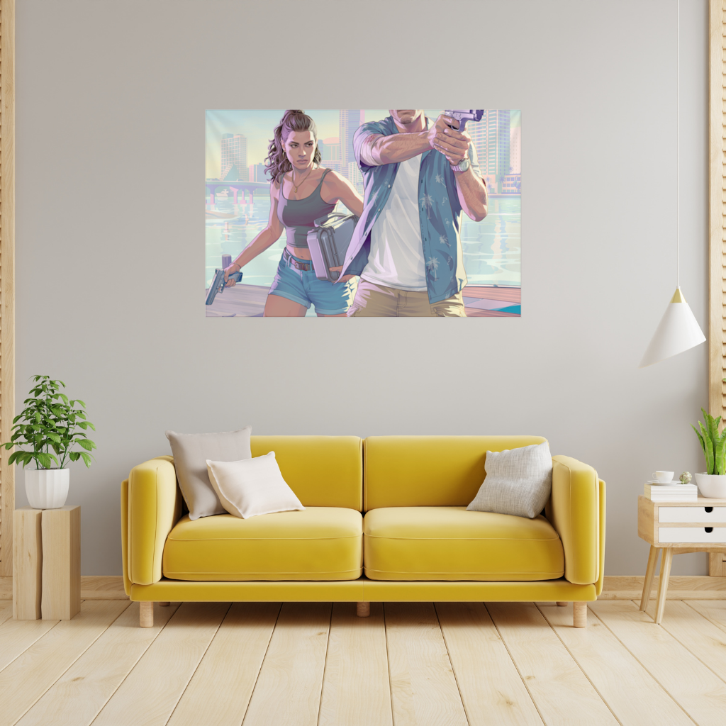 Vice City Showdown  Tropical Heist Duo Wall Tapestry