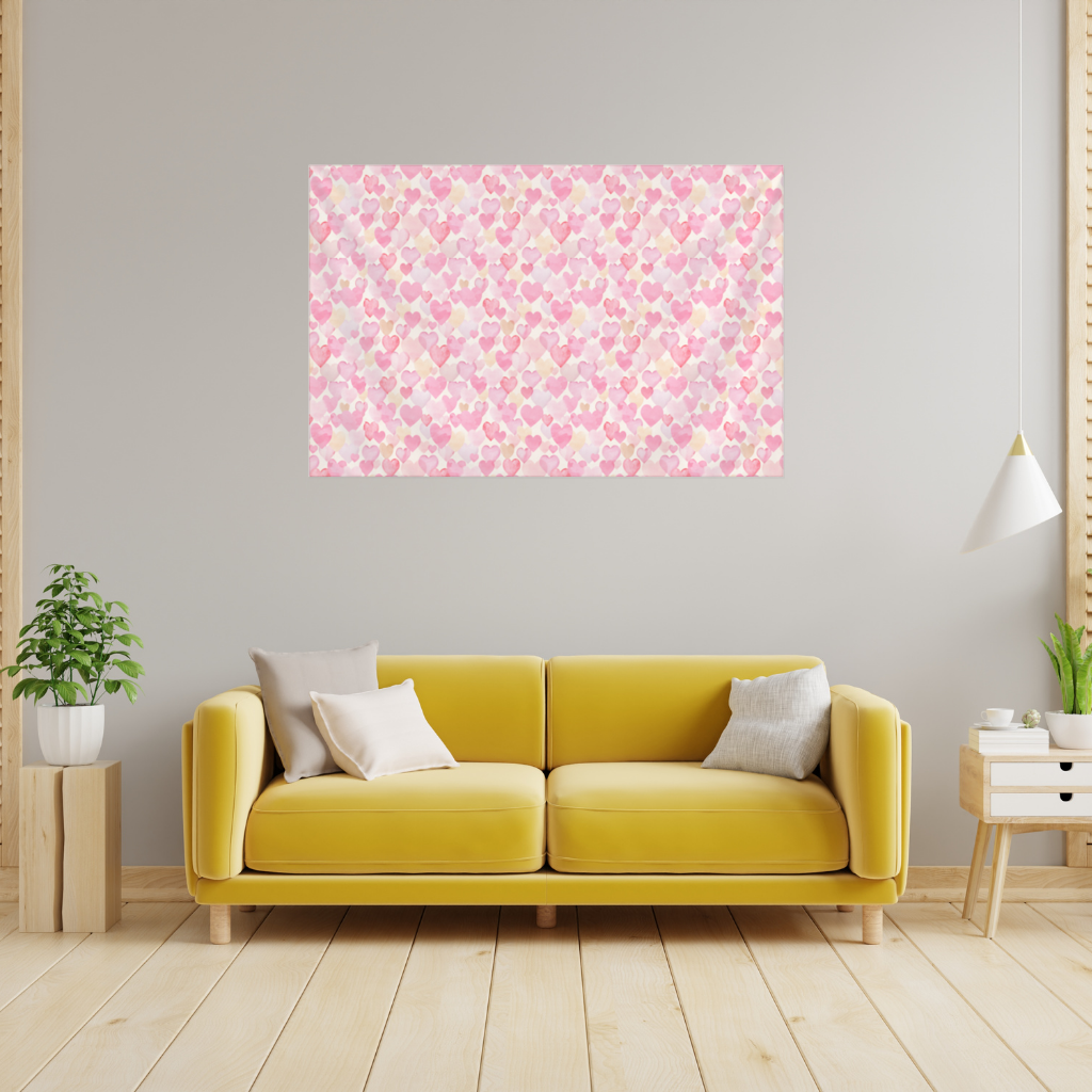 Watercolor Pink Hearts Wall Tapestry